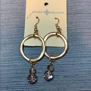 Hammered goldtone and grey bead earrings